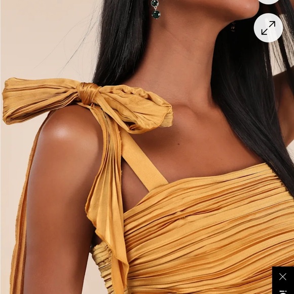 Lulus Elegant Mustard Pleated Maxi Dress - Picture 2 of 5